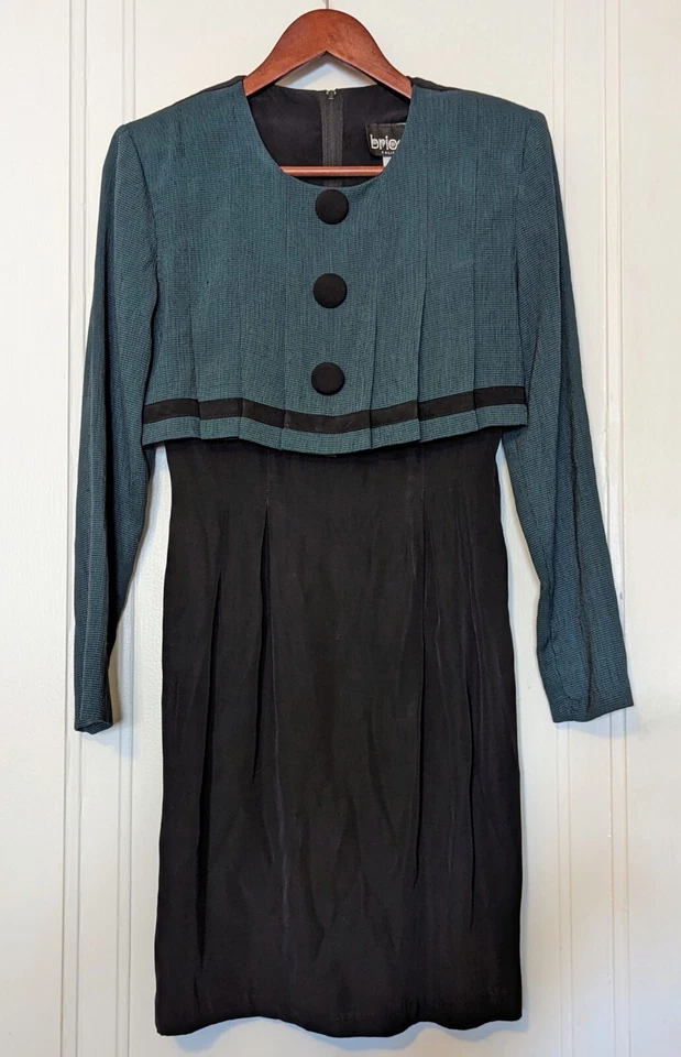 Mini Vestido Vaina Vintage Brioche California Negro Y Verde Botón Grande Talla 3/4 Foto 1 de 3