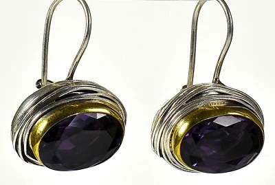 Earrings 925 silver finish, treated amethyst fine jewelry (GYE-20043) - Image 1 of 2
