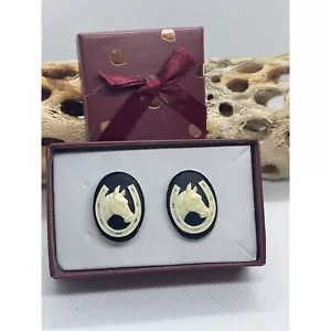 Horseshoe Wedding Party Western CUFFLINKS Horse Equestrian Pony Cameo Silver - Picture 1 of 3