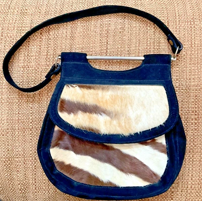 RARE 1960S VINTAGE GENUINE ZEBRA FUR & SUEDE LELAND HANDBAG Excellent PO Cond. - Image 1 of 4