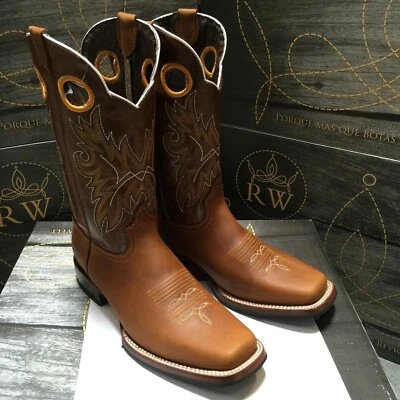 BOTAS VAQUERAS RODEO PARA HOMBRE CUERO GENUINO GOMA COMPLETA PUNTERA CUADRADA BOTAS #250-H Foto 1 de 4