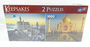 NIB Keepsakes Deluxe Puzzle 2 Pack 1,000 PC Puzzles - Taj Mahal, Castle Sealed - Picture 1 of 7