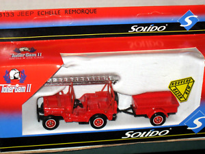 Solido Jeep Willys + Trailer Fire Pompiers Sapeurs Echelle Remo 1/43 France 3133