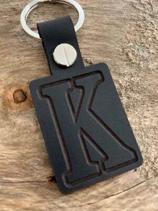K Letter Initial Name Alphabet Leather Keyring Keychain Fob Gift Black - Picture 1 of 2