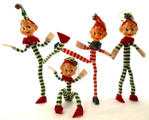 Weihnachten Vintage 1960er (4) total beweglich gestreifte Elfen Glocken auf Hüten JAPAN - Bild 1 von 7