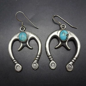 Old Style Cast Sterling Silver NAJA with TURQUOISE Pierced EARRINGS - Picture 1 of 8