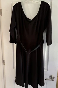 Abito midi donna City Chic taglie forti 18 nero manica 3/4 scollo a scoop con cintura - Foto 1 di 9