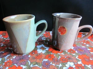 Scarce Pair Fosters Studio Pottery Dipped Mugs Mid-Century - One With Label Rare - Picture 1 of 8