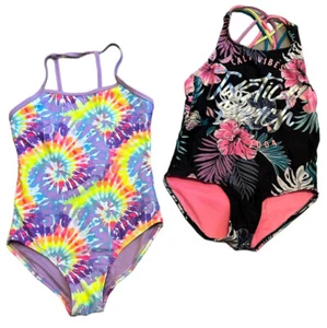 Girls Swimsuits Lot of 2 Sz S Polyester Justice Wonder Nation Measurements Below - Picture 1 of 4