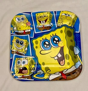 Vtg Sponge Bob SquarePants-SQUARE PARTY PLATES-7"-Paper Poly Coating-7pcs-Rare - Picture 1 of 4