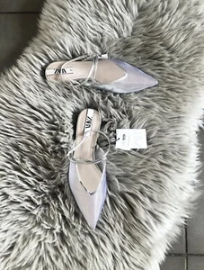 Sandali ballerine Zara Argento Rete Metallica Cinturino alla Caviglia UK4 EU37 US6.6 #337 - Foto 1 di 9