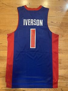 Detroit Pistons NBA Basketball Jersey #1 Allen Iverson Adidas Swingman M Auto