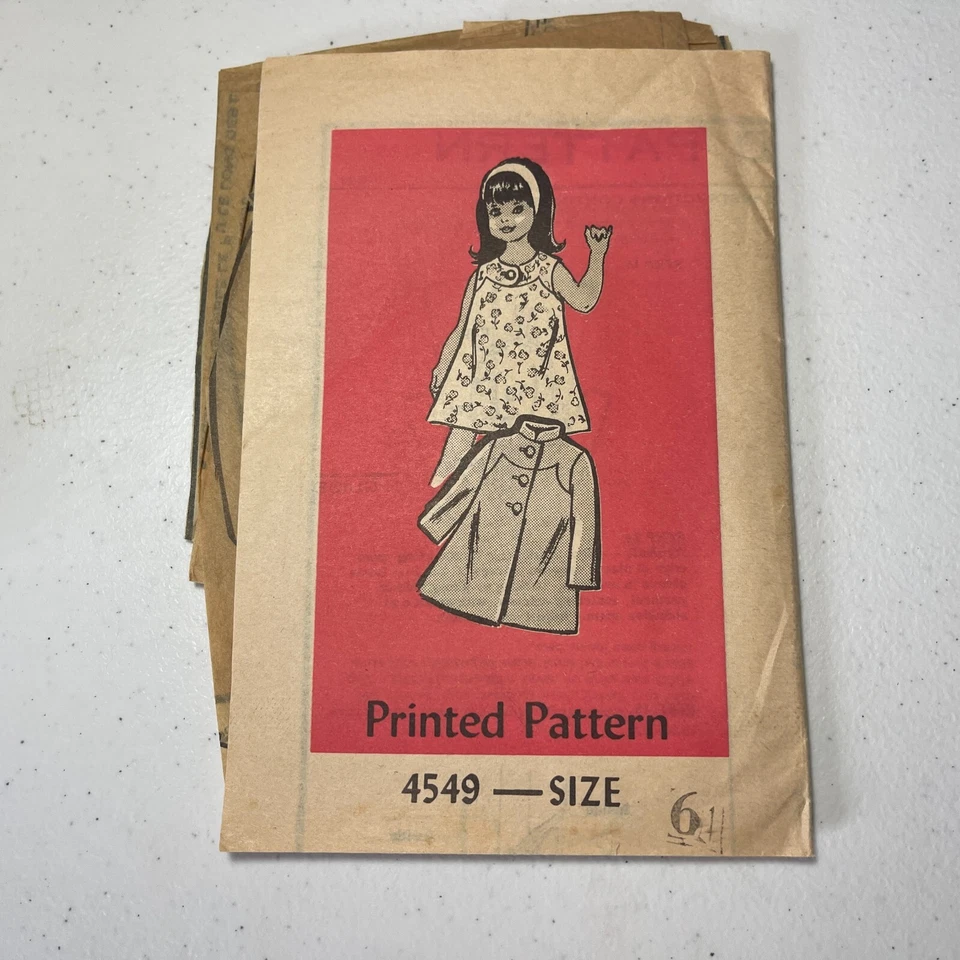 Vintage Printed Pattern 4549 Childrens Dress and Coat Size 2-8 - Image 1 of 2