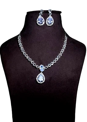 Emerald Statement Necklace Set ,925 Sterling Silver Earring With Necklace , - Image 1 of 3