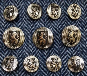 Silver Blazer Buttons Set Rampant Lion with Herringbone Background - Picture 1 of 2