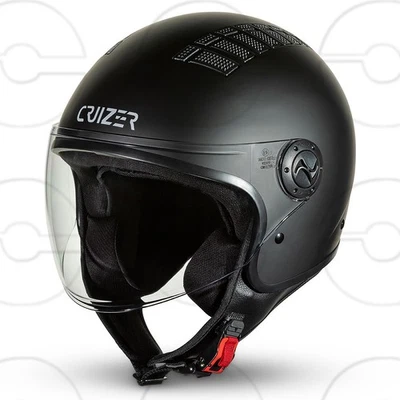 Cruizer Casco Jet Moto Scooter Omologato Visiera Singola Nero Opaco - Immagine 1 di 4
