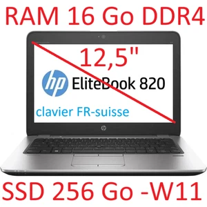 HP EliteBook 820 G3 Intel Corei7 (6600U) @2,60GHz RAM 16Go DDR4 SSD 256Go W11 - Photo 1/14