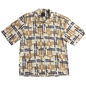 Trust Button Up Loop Top Geometric Pattern Linen Rayon Shirt 2XL Chin Strap - Picture 1 of 10