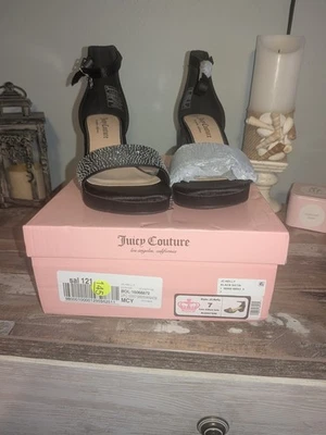 Новый в коробке Juicy Couture черный атласный каблуки со стразами акценты размер 7 лодыжки ремень - Изображение 1 из 4