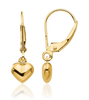 14K Solid Yellow Gold Heart Dangle Earrings - Image 1 of 4