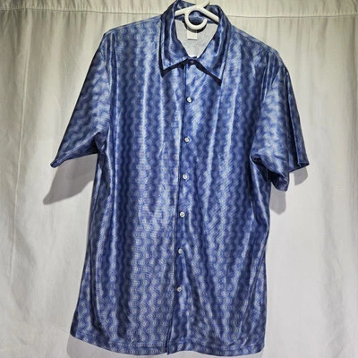 Camisa ODO Manga Corta Vintage Con Botones Para Hombre Mediana Azul Brillante Geométrica Foto 1 de 4