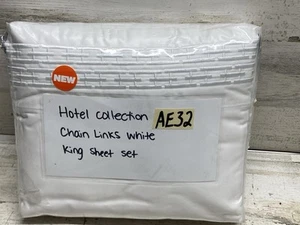 Hotel Collection Chain Link Embroidered 4-Pc King Sheet Set White on White New - Picture 1 of 4