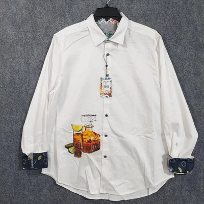 Robert Graham Mulford Shirt Mens XL White Classic Fit Whiskey Graphic "FLAW" - Image 1 of 4