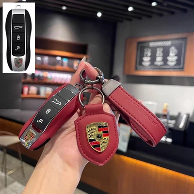 Leather Key Fob Case for Porsche Cayenne Panamera Macan 911 Boxster 718 - Image 1 of 3