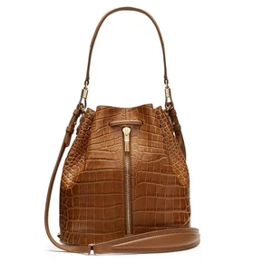 Elizabeth and James Camel Embossed Croc Cynnie Bucket Bag Drawstring Camel - Picture 1 of 17