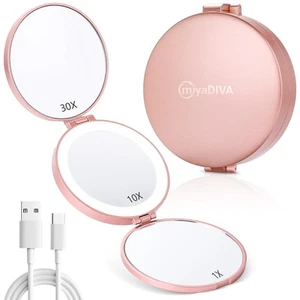 Compact Travel Mirror with Light - 1X/10X/30X Magnification, Brightness Adjus... - Picture 1 of 7