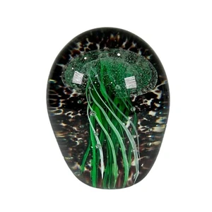 Tozai Jellyfish Art Glass Paperweight Bubbles Green Ocean Desk Sculpture Décor - Picture 1 of 5