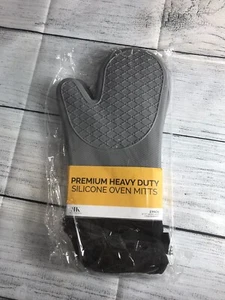 Extra Long Professional Silicone Oven Mitts Gray, 1 Pair, 14x7 Heavy Duty YHK - Picture 1 of 7