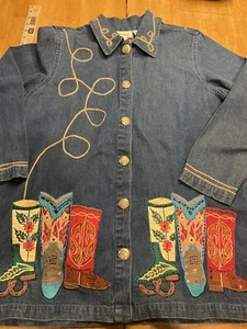 Roaman's Women's 14W Embroidered Beaded Western Denim Tunic/Jacket Shirt - Picture 1 of 10