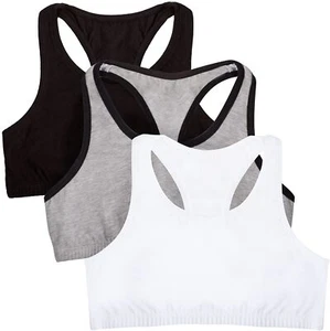 Fruit of the Loom Big Girls Cotton Built-up Sports Bra 3 Pack Size 28 - Picture 1 of 2