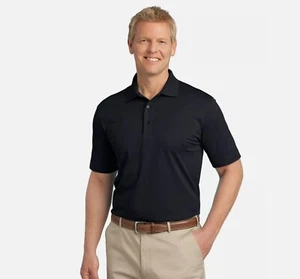 Port Authority Mens Short Sleeve Moisture Wicking Tech Pique Polo Shirt Black - Picture 1 of 4