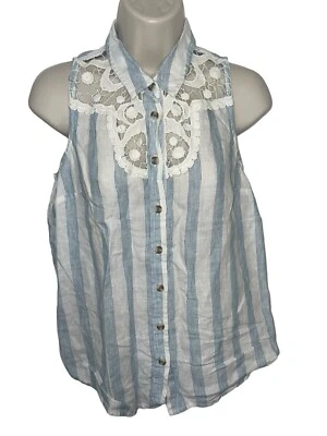 Blusa listrada feminina MAEVE BY ANTHROPOLOGIE XS Edinboro linho com botões - Imagem 1 de 4