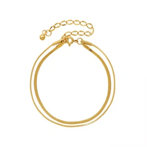 Woman 18K Gold Plated Stainless Steel 2 Layers Snake Chain Bracelet Bangle - Picture 1 of 4