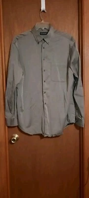 Mens LG ROUNDTREE & YORKE  button down dress shirt GRAY twill w/light sheen L/S - Image 1 of 4