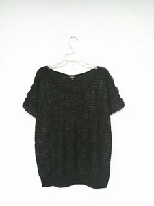 Elementz Women's Blouse Plus Size 3X Black Shimmer Tiered Wavy Curtain Pattern - Picture 1 of 7