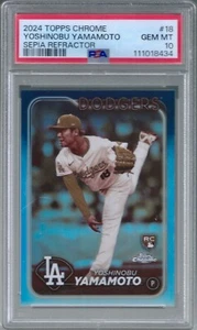 2024 Topps Chrome Sepia Refractor Yoshinobu Yamamoto Rookie #18 PSA 10 Gem Mint - Bild 1 von 2