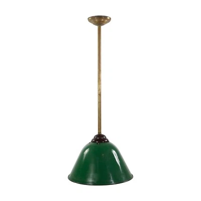 Antique Green Enameled Steel Brass Pole Pendant Light - Image 1 of 4