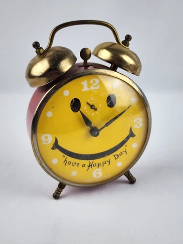 Vintage Lux Robert Shaw Smiley Face Alarm Clock "Have Happy Day" need work Cover
