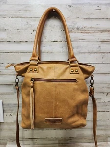 Lucky Brand Satchel Tote Brown Distressed Leather Slouchy Fringe Large Handbag - Picture 1 of 19