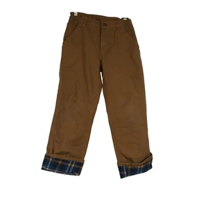 CARHARTT- BOYS 10 - BROWN FLANNEL2Q LINED CUFFED CARPENTER PANTS - Picture 1 of 3