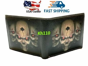 Billetera para hombre con estampado de ojos rojos calavera negra doble plegable - Imagen 1 de 4