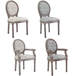 French Dining Chair Louis XVI Style Gray Beige Padded Button Tufted Arm Or Side - Picture 1 of 26