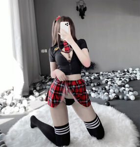 Women's Sexy Lingerie Schoolgirl Cosplay Uniform Student Dress Nightwear Outfit#
