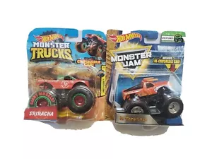 Hot Wheels Monster Trucks-Giant Wheels "SRIRACHA" & Monster Jam "EL TORO LOCO" - Picture 1 of 4
