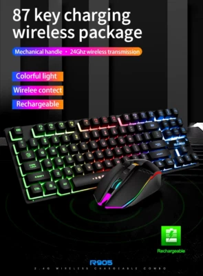 Wireless and Rechargeable RGB Keyboard and Mouse set for Office or Game - Image 1 of 4