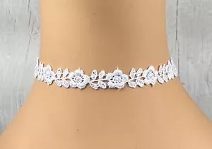 Collar Gargantilla Encaje Blanco Guipure Flor Rosa Boda Novia Vendedor del Reino Unido - Imagen 1 de 3